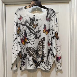 Luisa Ricci Italy Butterfly Print Dolman Sleeve Knit Sweater Top L